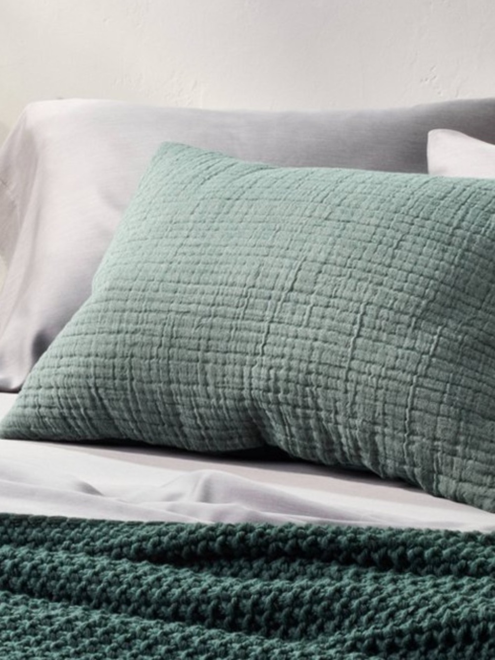 NEW Casaluna Dark Teal Textured Cotton Chambray Jacquard Weave Sham, King